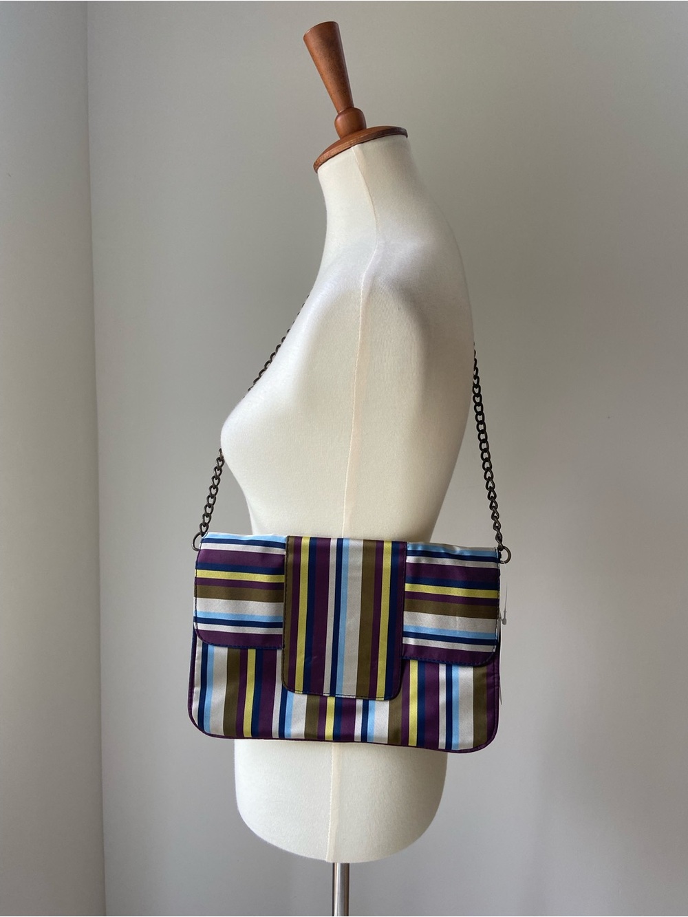 NWT Striped Crossbody Bag in Purple, Blue, Green and Cream